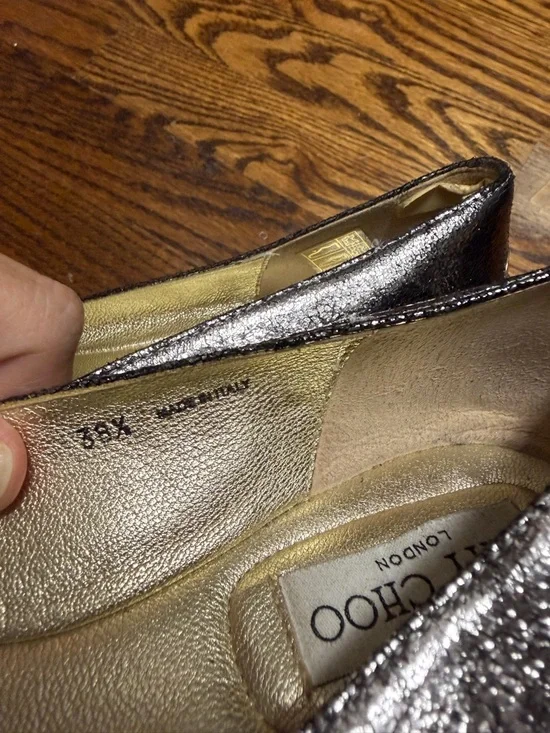 Jimmy Choo Metallic Charcoal Leather Cap-Toe Ballet Flats. Like New. Size 38.5. - Picture 5 of 7